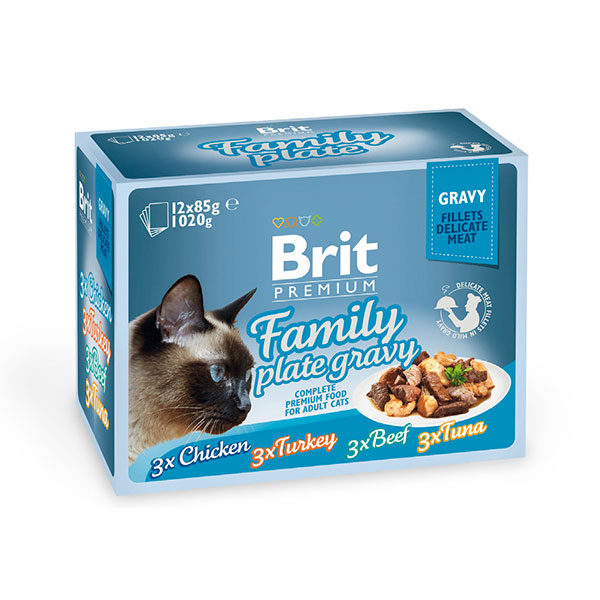 Влажный корм Brit Premium Набор паучей для кошек Dinner Plate Gravy Кусочки в соусе 12x85 г