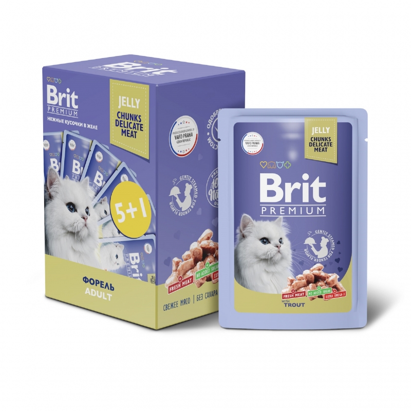 Brit Premium Пауч 5+1 форель в желе для взрослых кошек