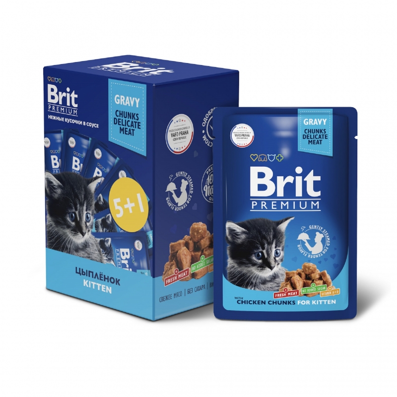 Brit Premium Пауч 5+1 цыпленок в соусе для котят