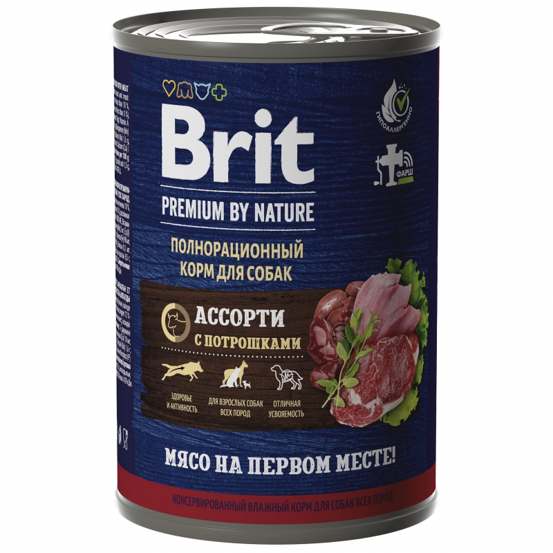 Brit Premium by Nature консервы с  мясным ассорти с потрошками для собак всех пород