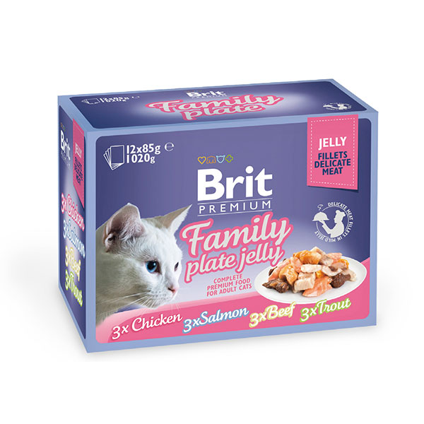 Влажный корм Brit Premium Набор паучей для кошек Dinner Plate Jelly Кусочки в желе 12x85 г