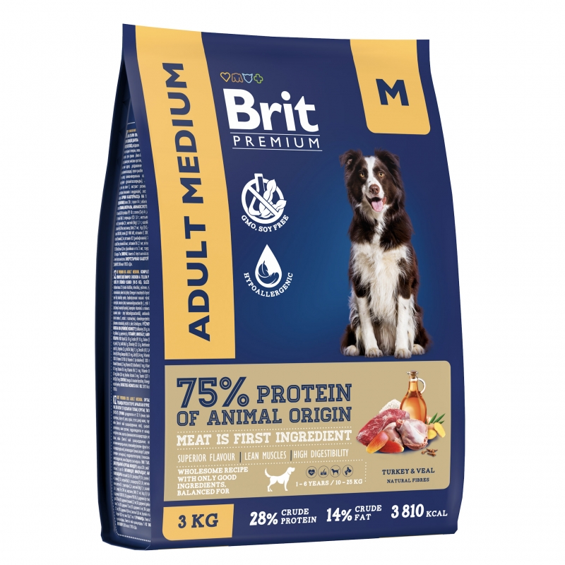 Brit Premium Dog Adult Medium с индейкой и телятиной для взрослых собак средних пород