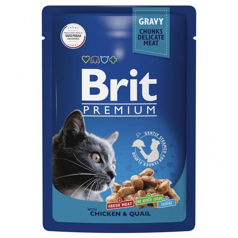 Brit Premium Пауч цыпленок и перепелка в соусе для взрослых кошек