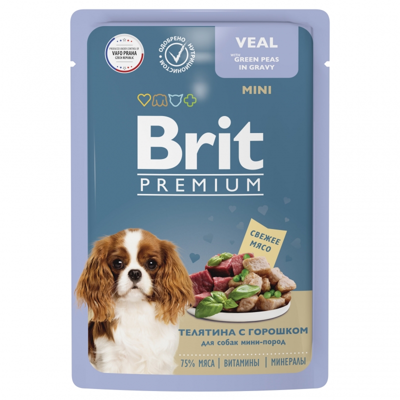 Brit Premium Пауч телятина с зеленым горошком в соусе для взрослых собак мини-пород