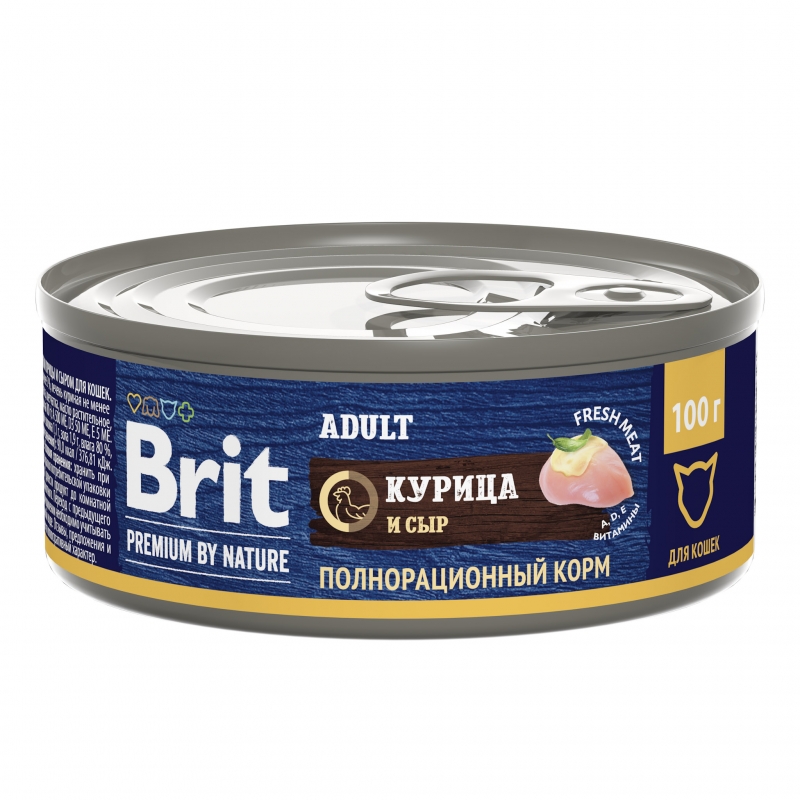 Brit Premium by Nature консервы с мясом курицы и сыром для кошек