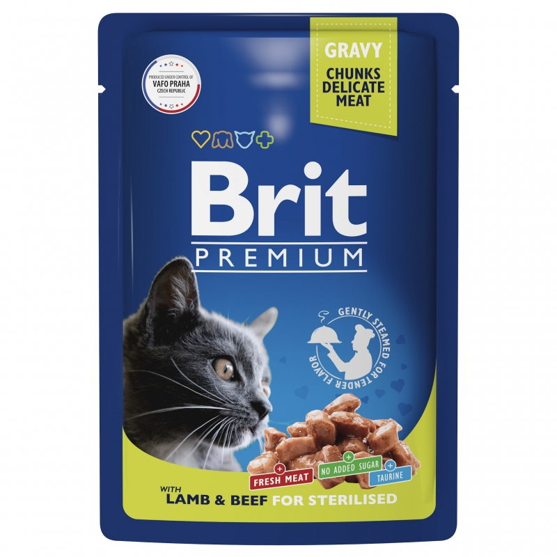 Brit Premium Пауч ягненок и говядина в соусе для взрослых стерилизованных кошек