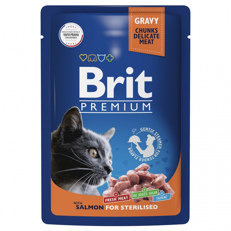 Brit Premium Пауч лосось в соусе для взрослых стерилизованных кошек
