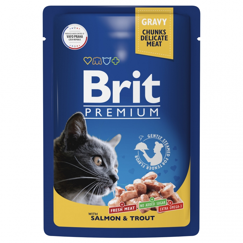 Brit Premium Пауч лосось и форель в соусе для взрослых кошек