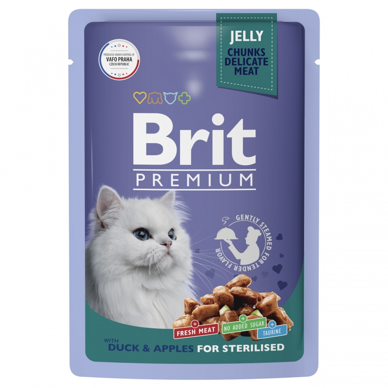 Brit Premium Пауч утка с яблоками в желе для взрослых стерилизованных кошек