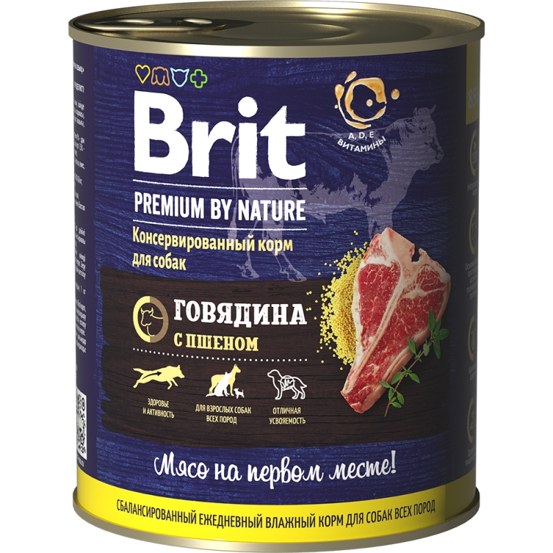 BRIT Premium By Nature консервы с говядиной и пшеном