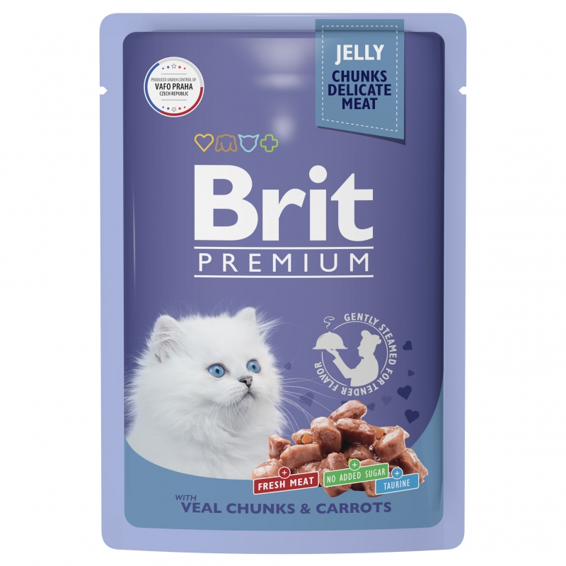 Brit Premium влажный корм для котят телятина морковь в желе