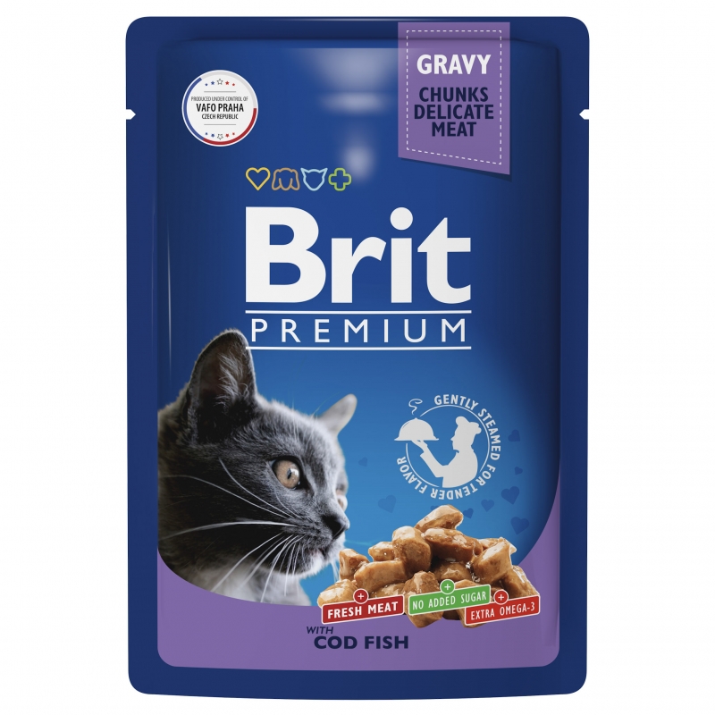 Brit Premium Пауч треска в соусе для взрослых кошек
