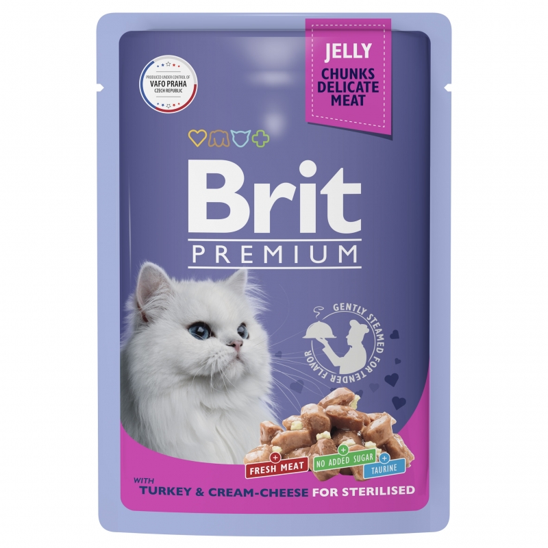Brit Premium Пауч индейка с сыром в желе для взрослых стерилизованных кошек