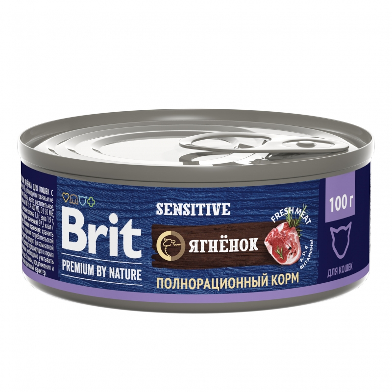 Brit Premium by Nature консервы с мясом ягнёнка для кошек с чувствительным пищеварением