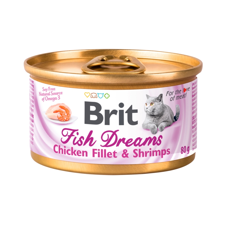 Консервы суперпремиум класса для кошек Brit Сare Fish Dreams с куриным филе и креветками