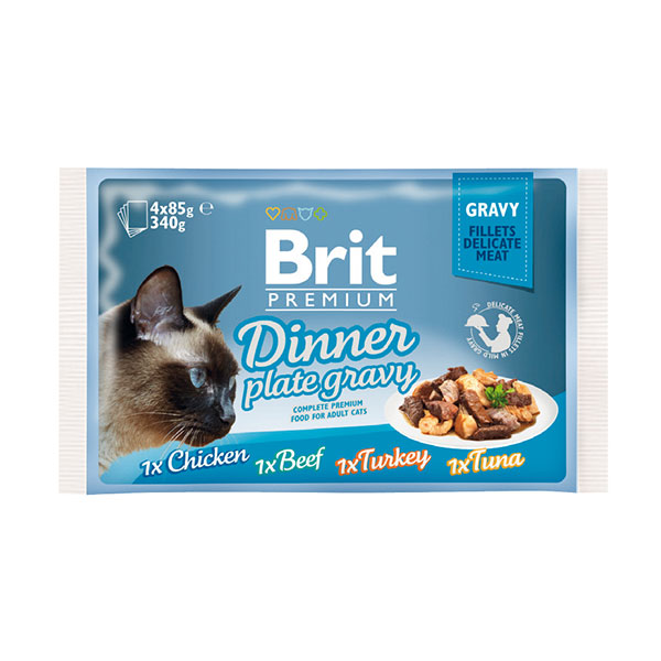 Влажный корм Brit Premium Набор паучей для кошек Dinner Plate Gravy Кусочки в соусе 4x85 г