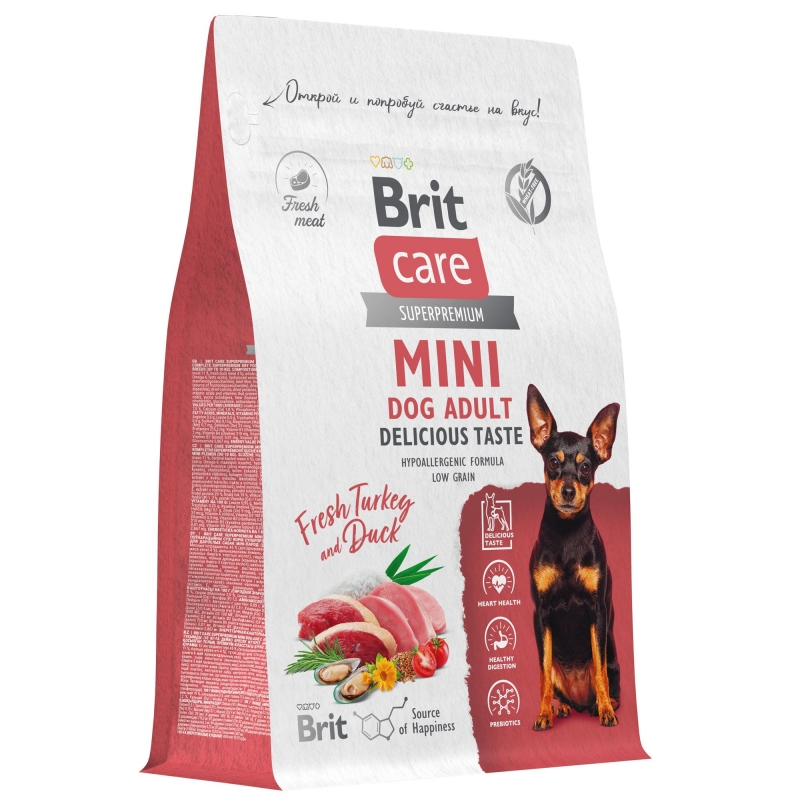 Brit Care Mini Superpremium Dog Adult Delicious Taste с индейкой и уткой для взрослых собак мини пород