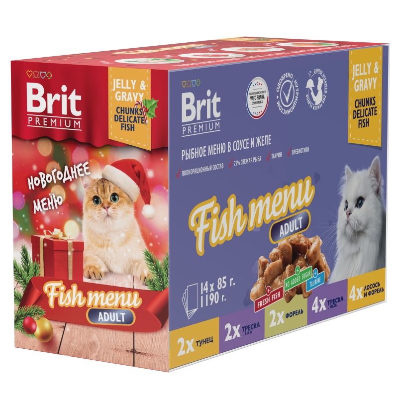 Brit Premium Рыбное меню в соусе и желе для взрослых кошек