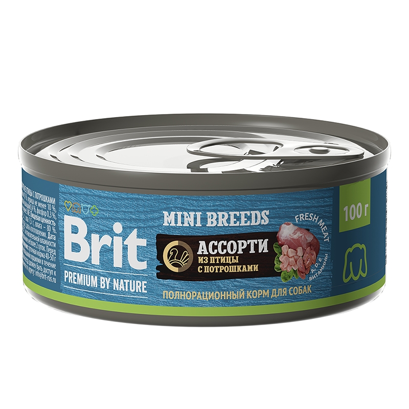 Brit Premium by Nature консервы с Ассорти из птицы с потрошками для взрослых собак мелких пород