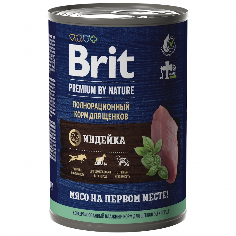 Brit Premium by Nature консервы с индейкой для щенков всех пород