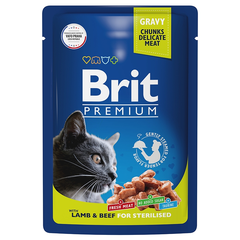 Brit Premium Пауч для взрослых кошек ягненок и говядина в соусе