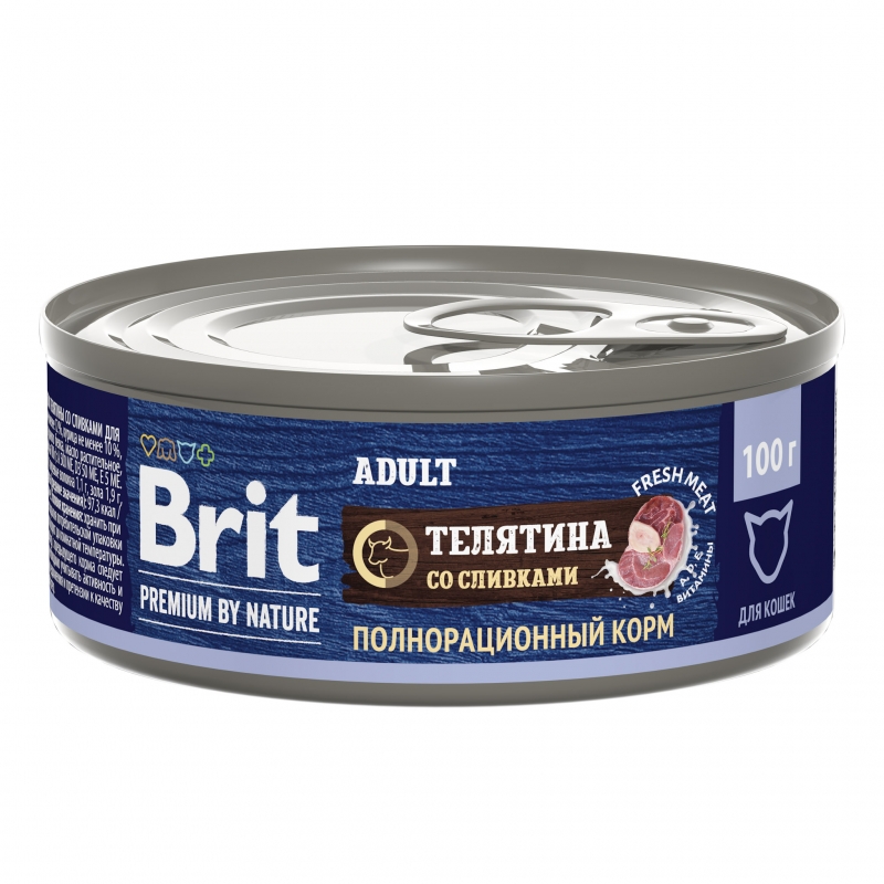 Brit Premium by Nature консервы с мясом телятины со сливками для кошек