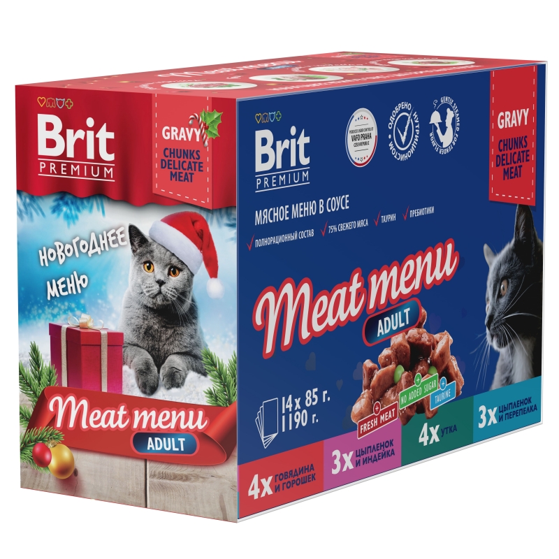 Brit Premium Мясное меню в соусе для взрослых кошек